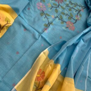 COTTON DRESS MATERIAL - SKY BLUE AND YELLOW