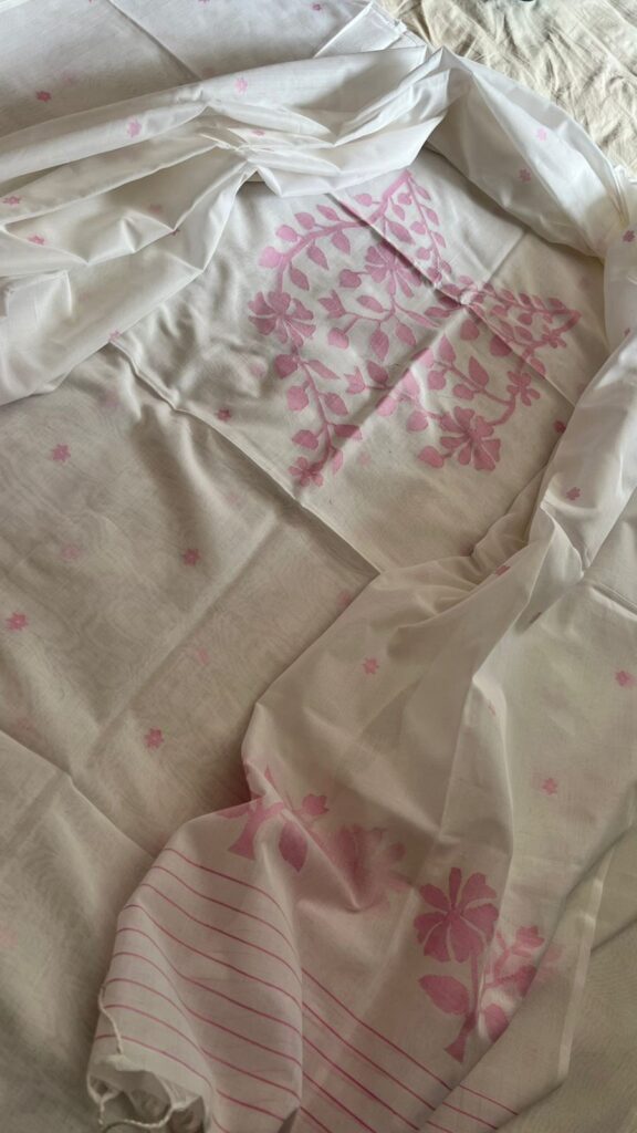 COTTON DRESS MATERIAL - WHITE AND BABY PINK